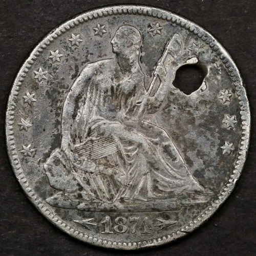 1874 Arrows 50c Seated Liberty Half Dollar - XF Details Holed
