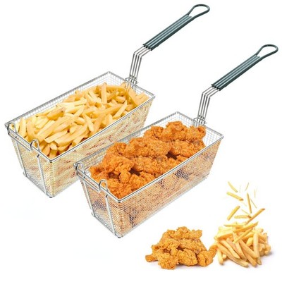 Deep Fryer Basket with Front Hooks, Non-Slip Handle, 13.2'' x 6.5'' x 5.9'' Bask...