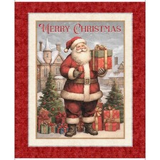 Christmas Santa Claus Fabric 36" X44" Panel Tree Gifts Holly Jolly Cotton by QT