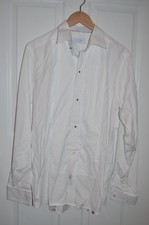 Men Eton White Pliss  Tuxedo Shirt French Cuffs 41 16 Contemporary Fit NWT