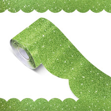 70Ft Glitter Scalloped Bulletin Board Borders - Green Rolled Border Trim with Wa