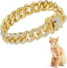 Cat Chain Collar, Diamond Cuban Link Kitten Walking Collar with Secure Buckle 12
