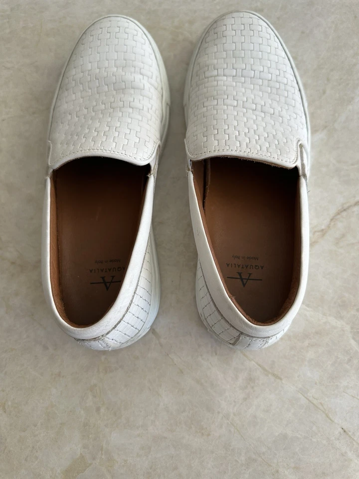 Zapatillas informales Aquatalia para mujer talla 8,5 Ashlynn de cuero trenzado blancas sin cordones Foto 2 de 4