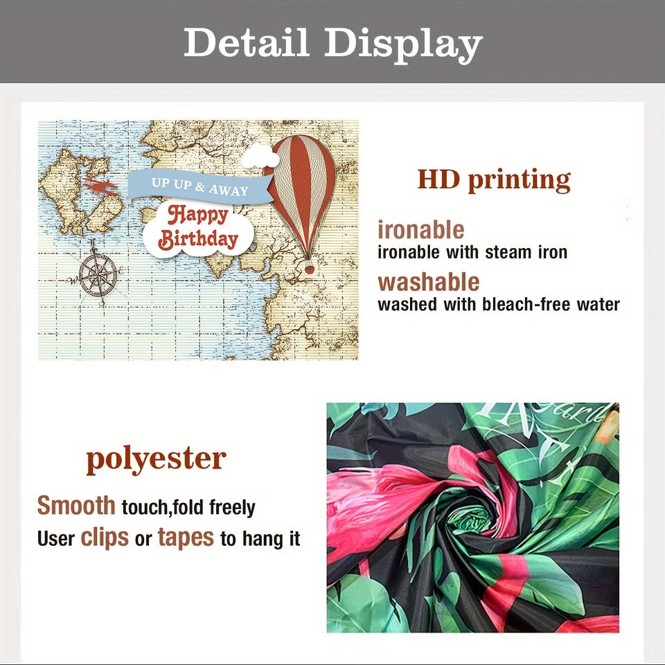 Telón de fondo globo aerostático carta náutica baby shower niño cumpleaños pancarta telón de fondo Foto 4 de 4