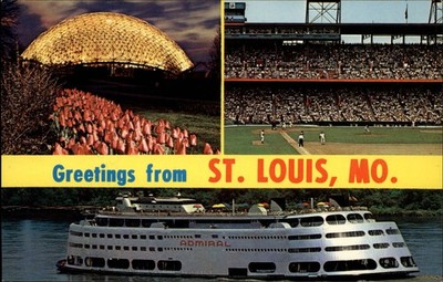 Busch baseball stadium Climatron geodesic dome SS Admiral St Louis postcard c240