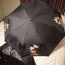 Disney Mickey Mouse Black Umbrella with Red Handle and Character Graphics