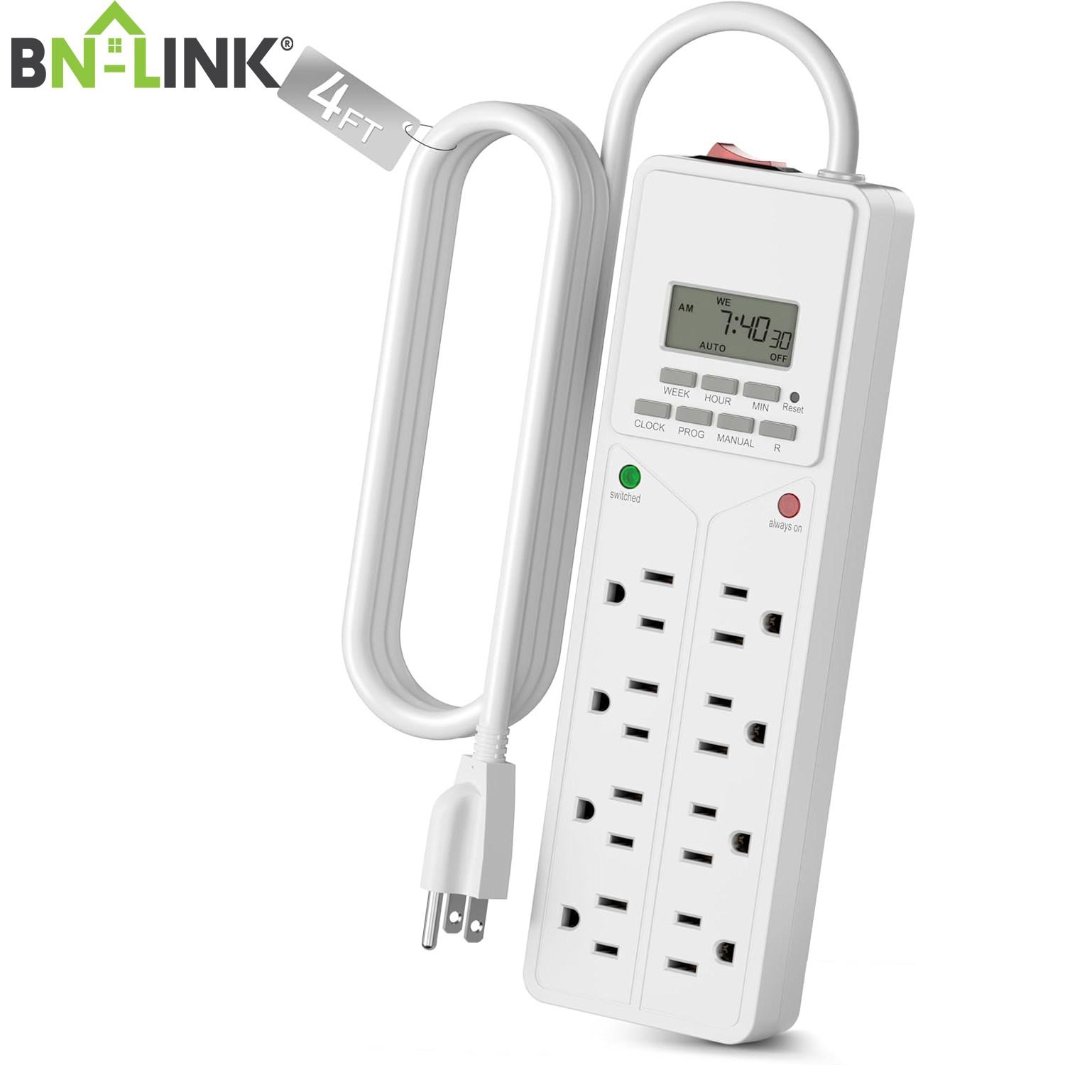 BN-LINK 8 Outlet Surge Protector with 7-Day Digital Timer Overload Protection