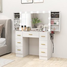 Produktbild - Schminktisch mit LED-Leuchten Kosmetiktisch mit Spiegel 7 Schubladen Refurbished
