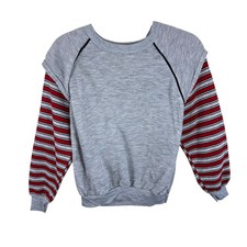 Julie Girl Vintage Gray Red Striped Light Crew Neck Sweatshirt Made in USA Sz M