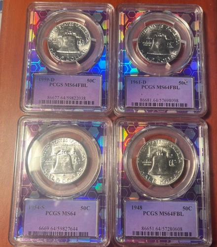 4 FRANKLIN HALF DOLLARS PCGS 1948 MS64 FBL...1959-D MS64 FBL...1961-D MS64 FBL..