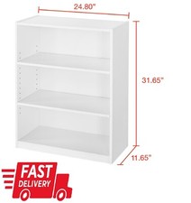 3 Shelf Wood Bookcase Wide Storage Display Book Bookshelf Adjustable White
