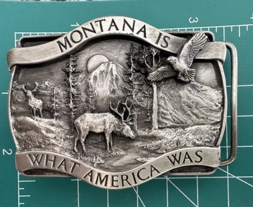 MONTANA IS WHAT AMERICA WAS  VTG Belt Buckle Siskiyou 1981 Bergamot Eagle Buck - Picture 1 of 5