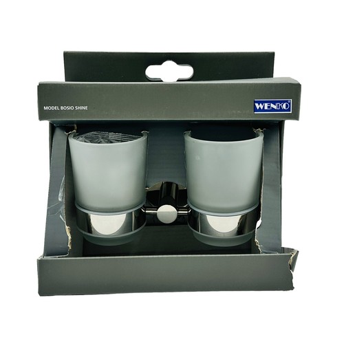 WENKO Zahnputz Becher Edelstahl rostfrei Bürsten Halter Bad Accessoires BOSIO