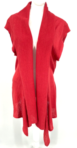 Tommy Bahama Relax Womens M Vest long Relax Coral 100% Linen Tie Waist Cardigan
