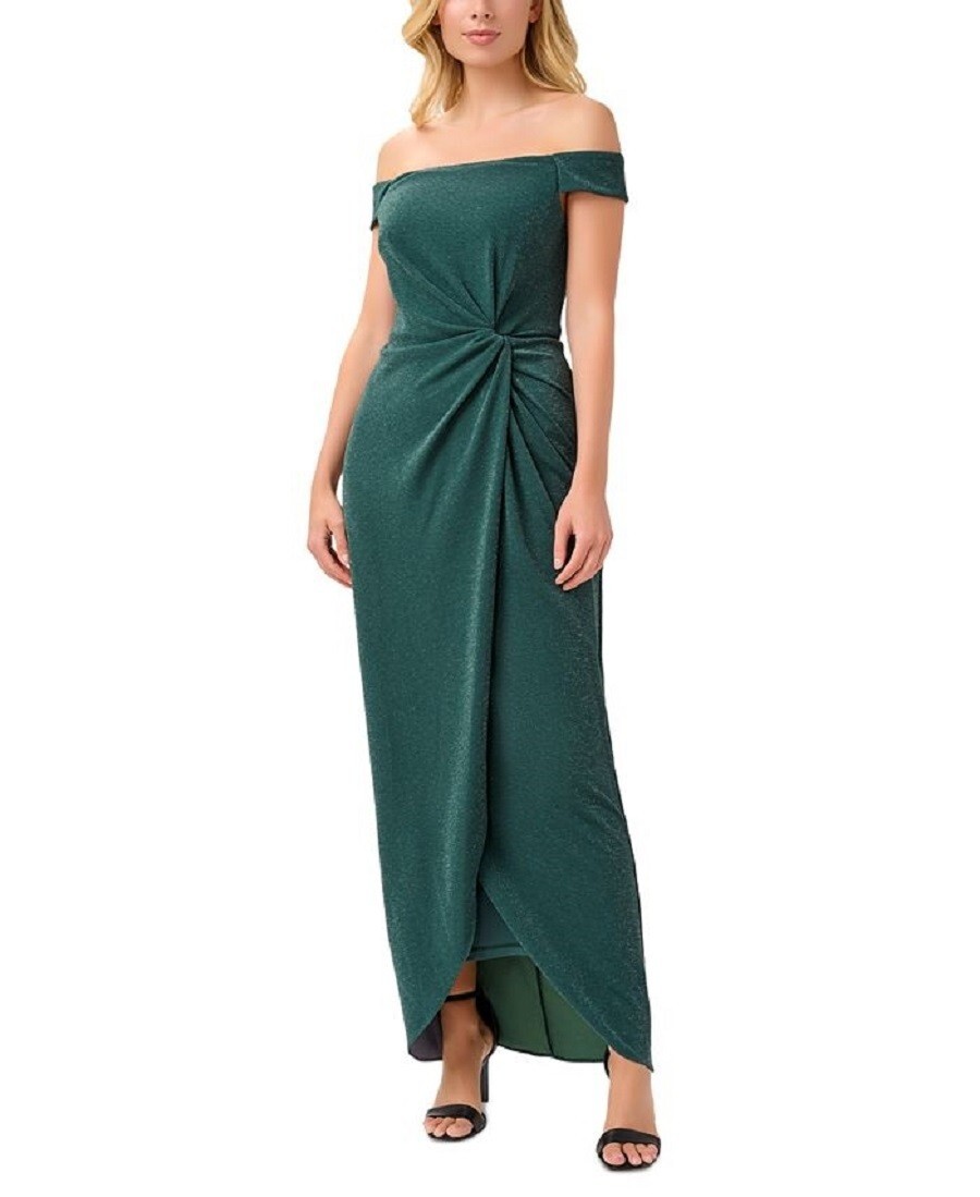 ADRIANNA PAPELL Women's Glitter Knot-Front Dress Hunter Size 4 $229 | eBay