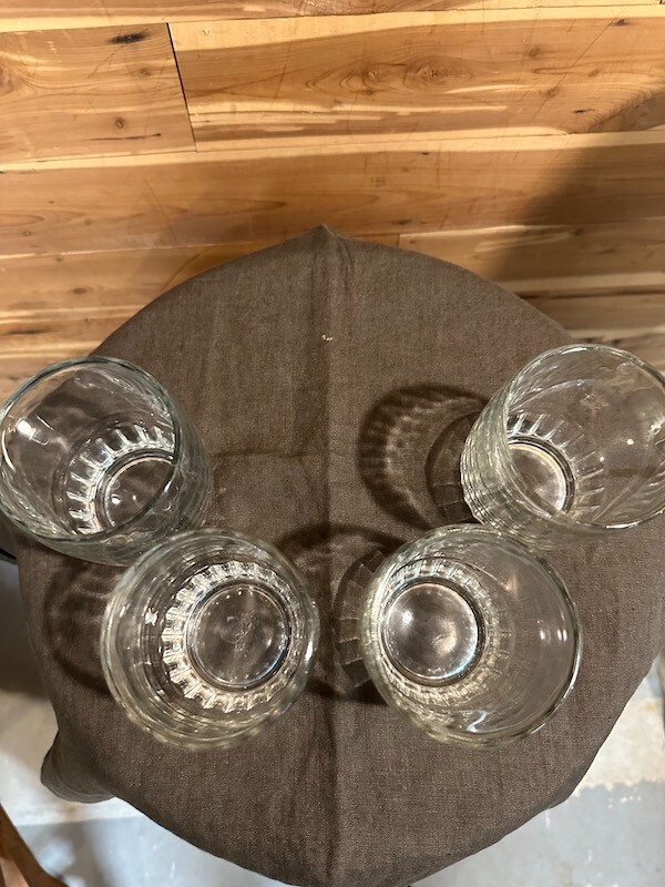 4 Vintage BARREL GLASSES Tumblers ANCHOR HOCKING MidCentury CLEAR
