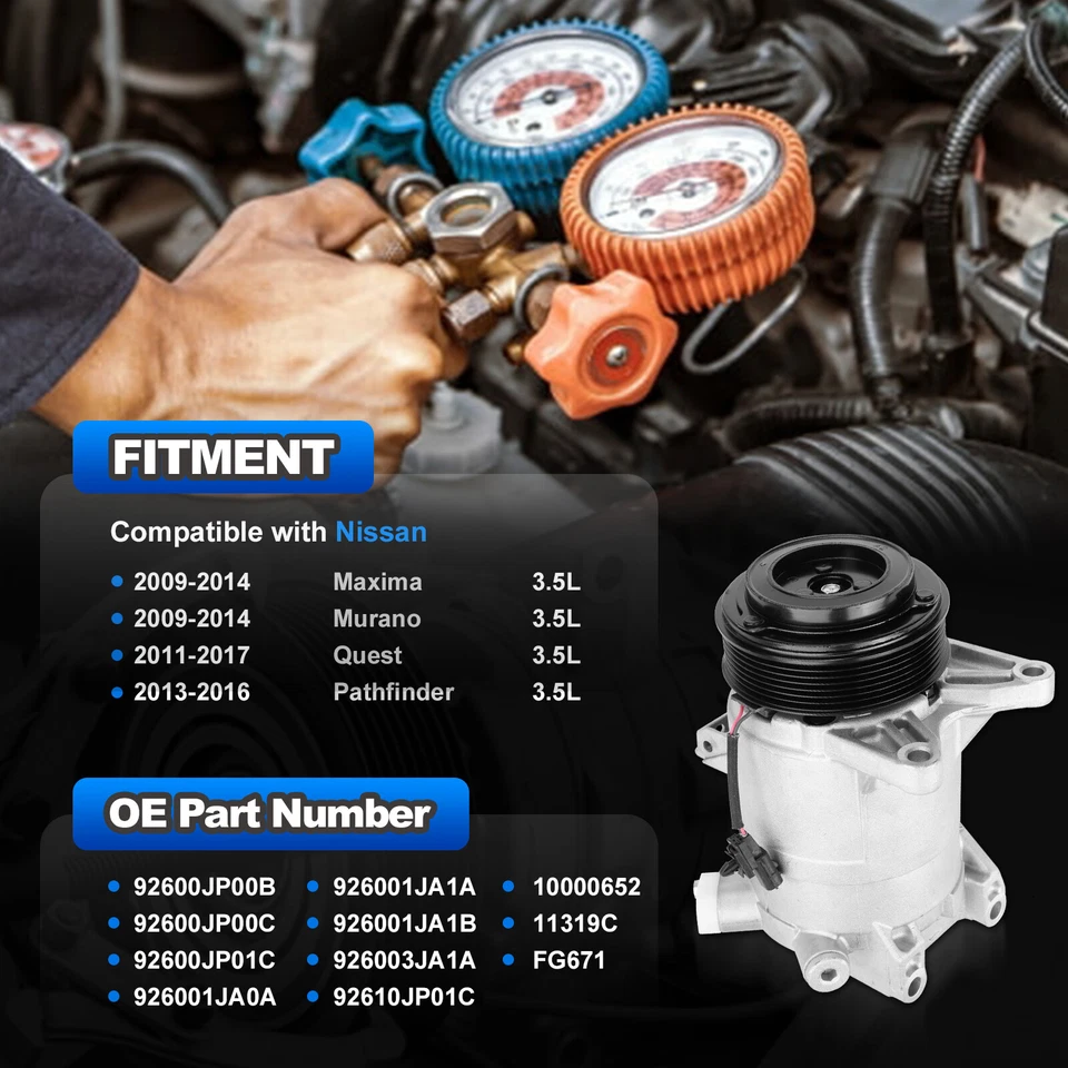 A/C Compressor for Nissan Maxima 2009-2014 Quest 2011-2017 Pathfinder 2013-2016 - Image 2 of 4