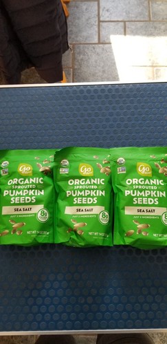 3 Packs Go Raw Organic Sprouted Pumpkin Seeds with Sea Salt 14oz Ea.
