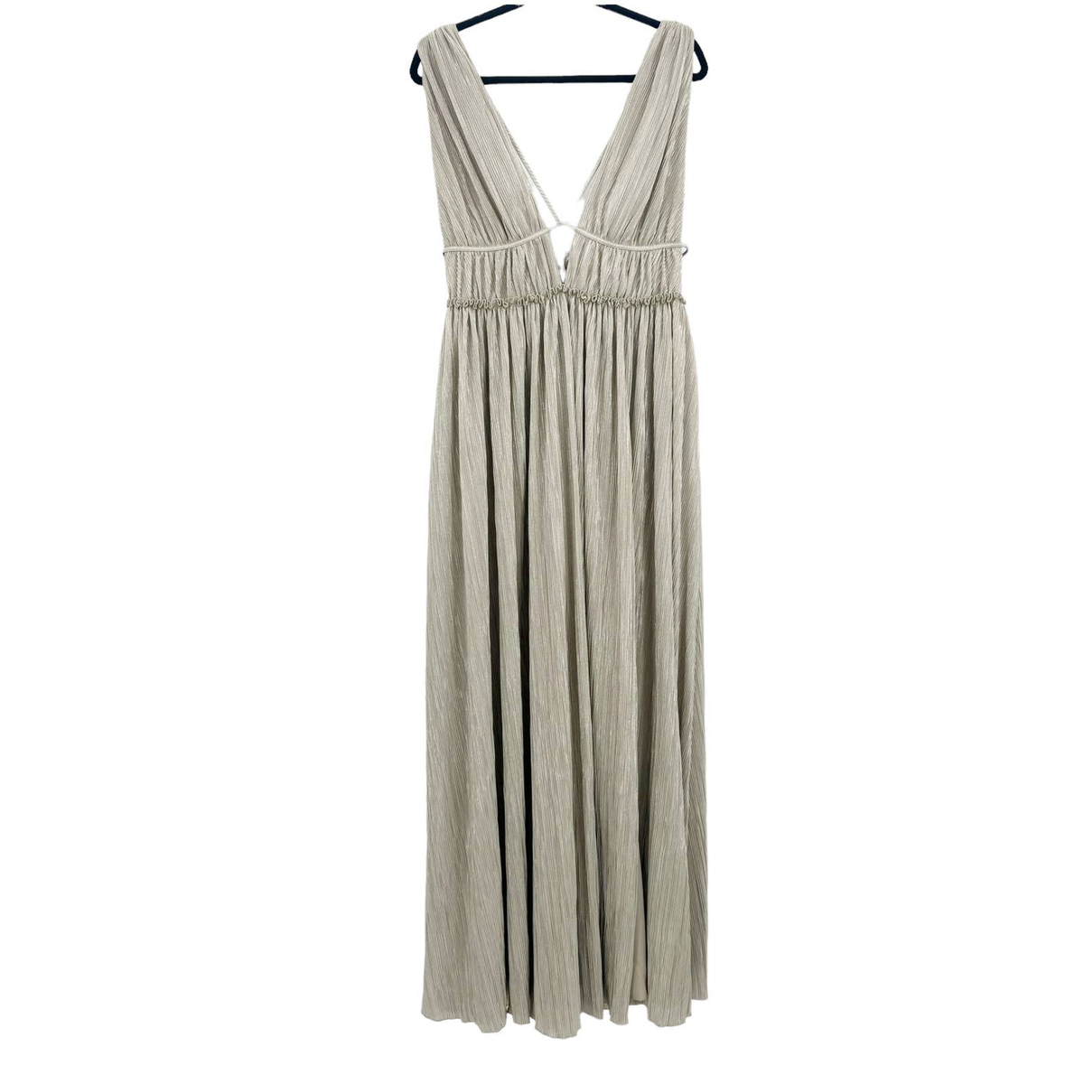 jonathan simkhai plisse lame maxi dress SIMKHAI Plisse Lame Maxi Dress in Cool Silver