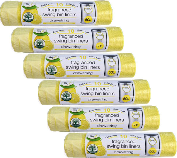 Rolls 50L Litre Strawberries Cream or Lemon Swing Bin Liners Drawstring