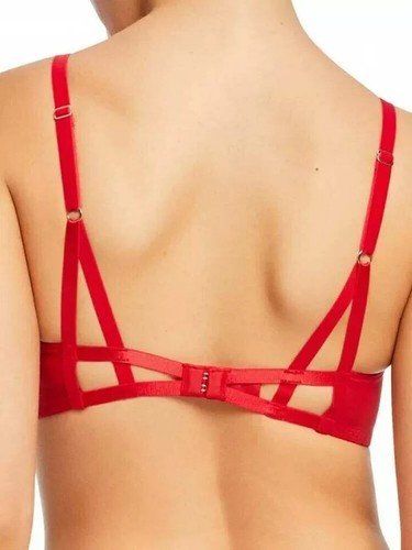 Dita Von Teese Dahlia Bra Size 34F Red Lace Strapping Underwired Balcony 58457 - Picture 5 of 12