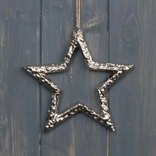 SATCHVILLE GIFT COMPANY Silver Metal Star - 10cm or 15cm - Festive Christmas Hanging Ornament