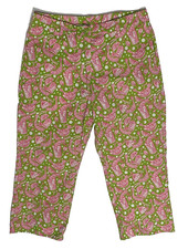 Lilly Pulitzer Size 2 Shrimp Cocktail Capri Pants Green Pink White 26" x 19"