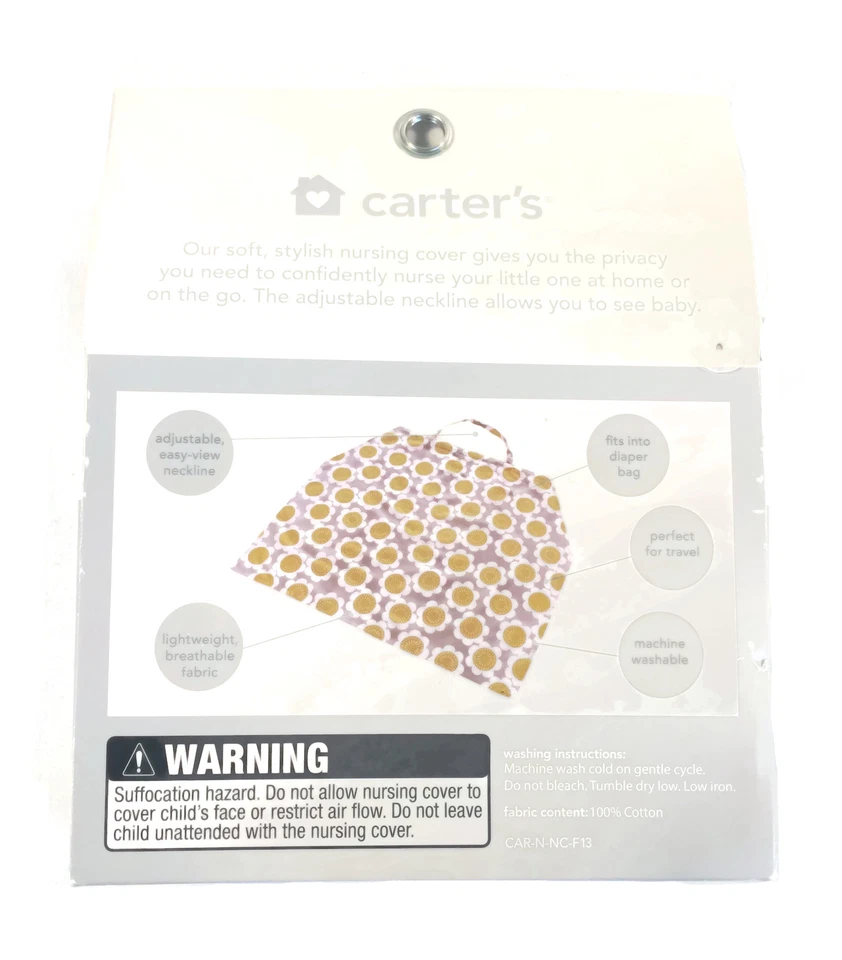 Carter's Out and About Nursing Чехол Хлопок Легкий Желтый Серый Цветочный Новый - Изображение 2 из 3