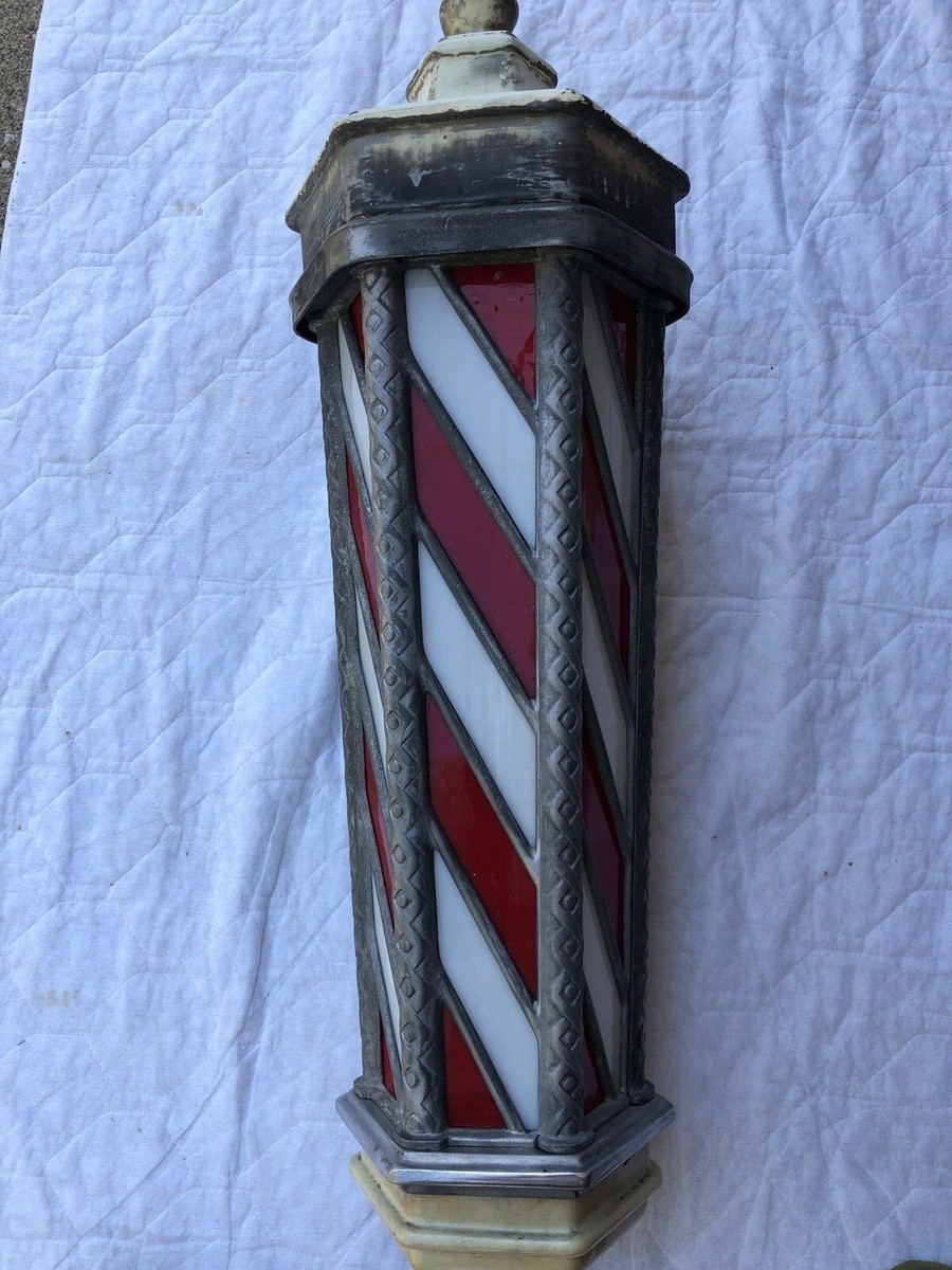 Antique - Koken Illuminated Stained Glass Barber Pole