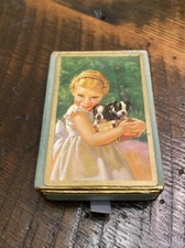 Vtg CONGRESS New Sealed Playing Cards Girl With Boston Terrier Puppies in Basket
