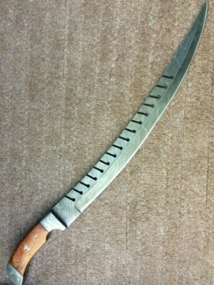 HUNTEX-CURVE: Custom Handmade 25'' Damascus Steel Sword, WITH LEATHER SHEATH