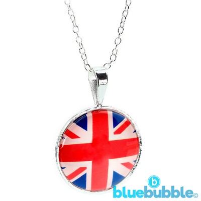 bluebubble KINGS CORONATION UNION JACK Halskette auf Geschenkkarte UK Flagge Eurovision