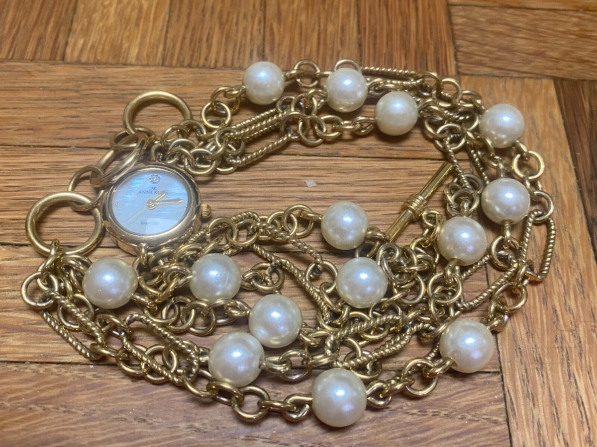 Anne Klein Diamond Women Watch Double Wrap Faux Peal Chain