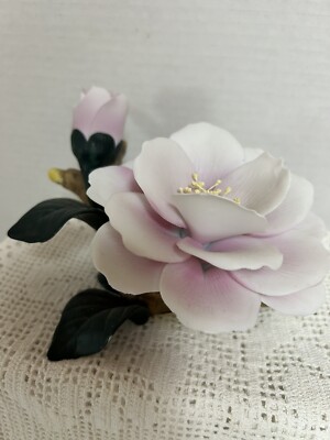 VTG Westminster Large Porcelain Blooming White & Pink Rose Figurine 7 L X 4 T