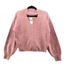 NWT Hooked Up By IOT Pink Sweater Womens M Cut Out V Neck Ribbed Soft