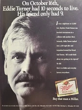Miller High Life Everyday Hero Eddie Turner Vintage Print Ad 1990 **See Descr