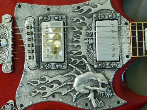 CUSTOM SOLID METAL SKULL PICKGUARD fits GIBSON SG STANDARD GUITAR , HAND MADE!! 