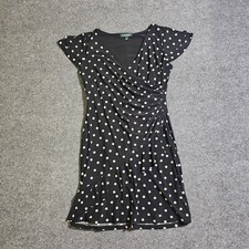 Lauren Ralph Lauren Dress Women 12 Black Polka Dot Faux Wrap Cocktail Career