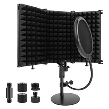 Microphone Isolation Shield, 3 Panels Sound Proof Mic Shield with Mic Stand a...