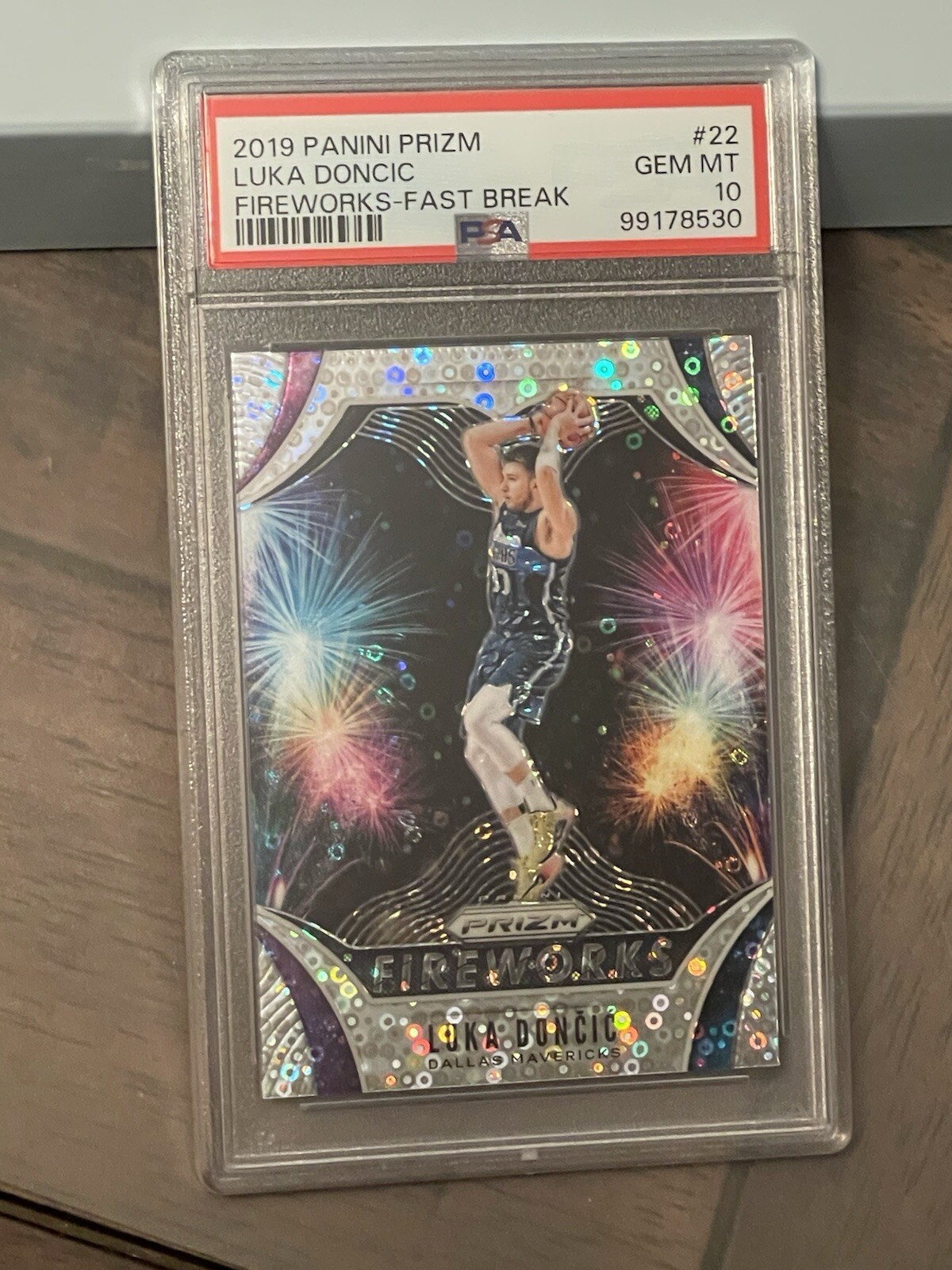 Luka Doncic 2019-20 Panini Prizm Fireworks Fast Break Prizm Card #22 • PSA 10