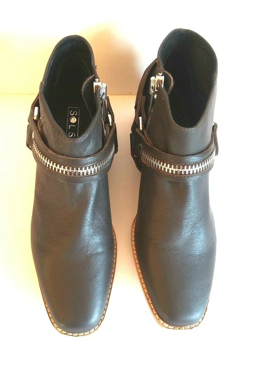 Sol Sana Women s Boots Size 39 Eddie Leather Moto Western Brown eBay