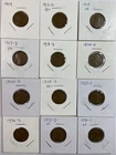 A LOT of 12 EARLY-DATE 1909-1937 Lincoln Wheat Cents. Better Dates Incl