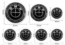 BMW Emblem 7 Piece Set For 1 Car Front Rear Handle Wheel Cap Black