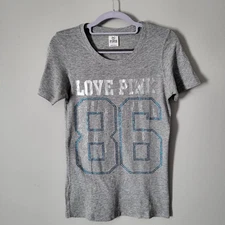 Love Pink Victoria’s Secret Gray Top Bling Shirt Small Y2K Tee 86