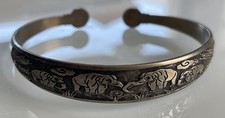 Elephant Bracelet Bangle C Shape Open Thai Hill Tribe Costume Nickel Not Silver