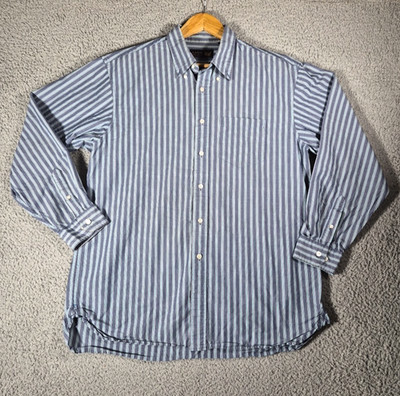 Arrow Blue Jean Co Button Up Shirt Men´s Size Large Blue Striped Pleated Back