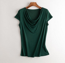 Mujeres Morera Seda Camisetas Tejido Seda Cuello Columpio Pullover Manga Corta Blusa