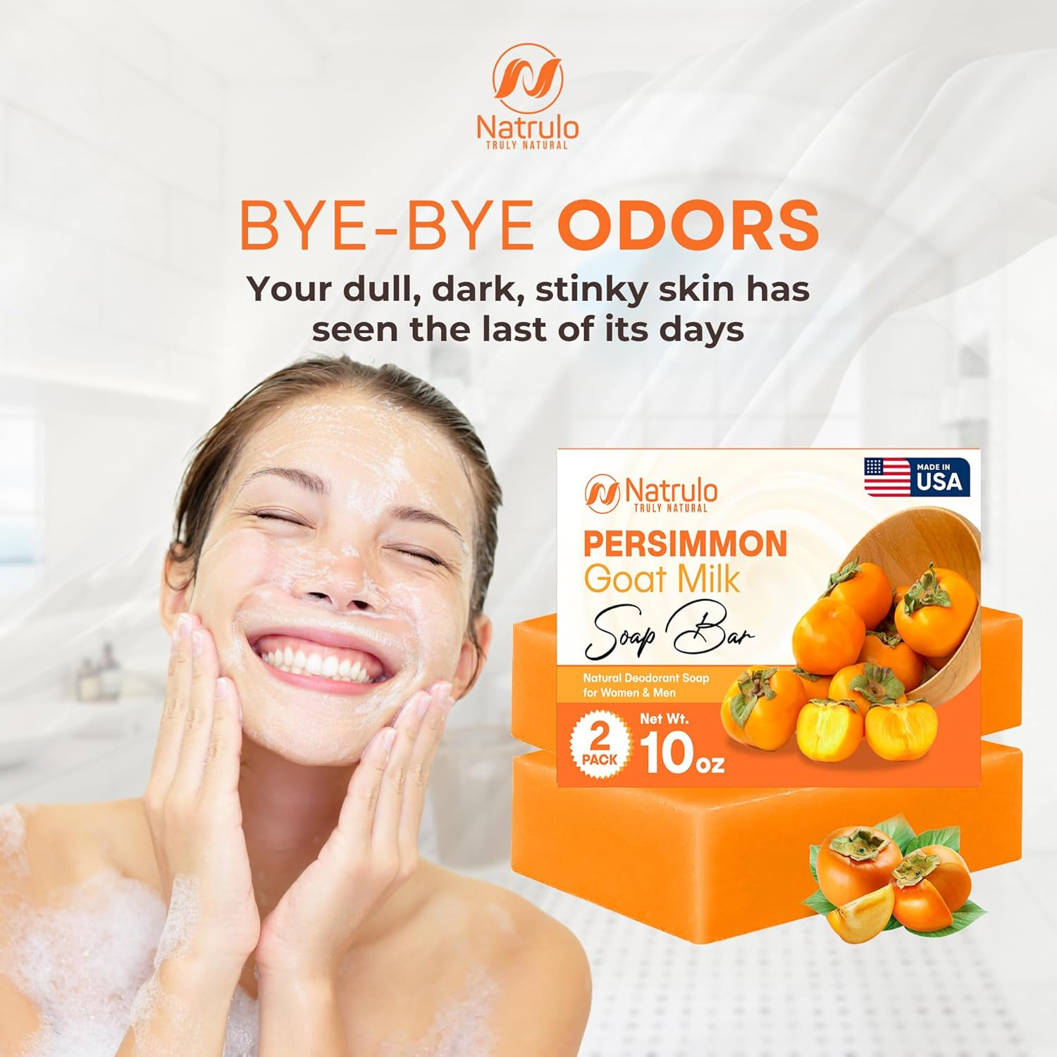 Persimmon Soap Bar – Goat Milk Body Wash for Eliminating Body Odor, 100G