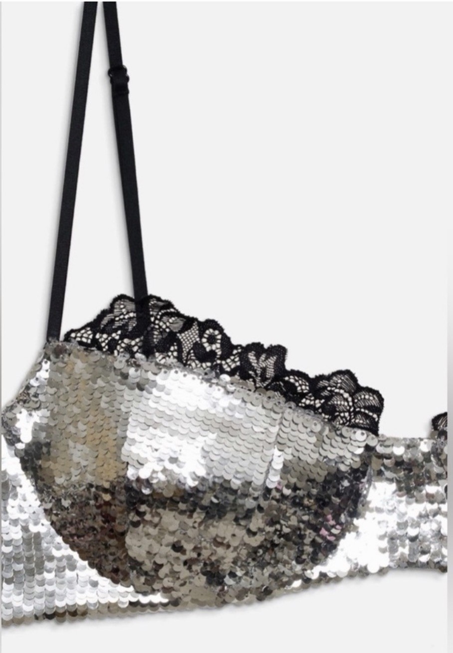 NWT For Love & Lemons Maia Underwire Bra Black & Sequin Size 34 B image 7