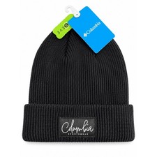 Columbia Lost Lager II Beanie Black Ribbed Knit Foldover Cuff Hat Winter Ski NWT